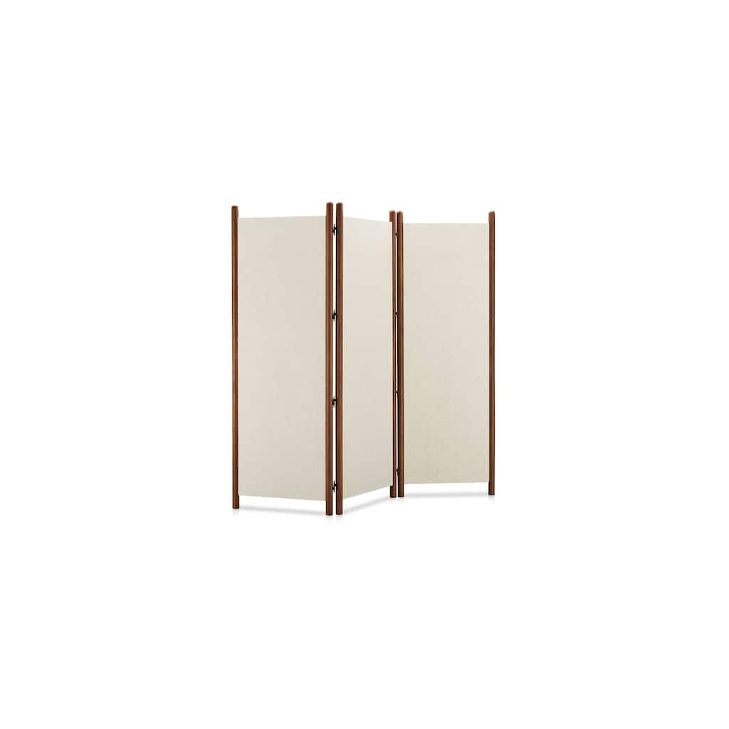 Luca Screen, Linen-Blend Fabric Panels with Solid Rubberwood Frame, Walnut-Stained Posts, Off White