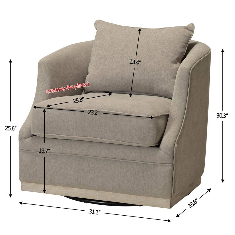 KINWELL 31" Wide Linen Fabric Upholstered Swivel Barrel Accent Chair