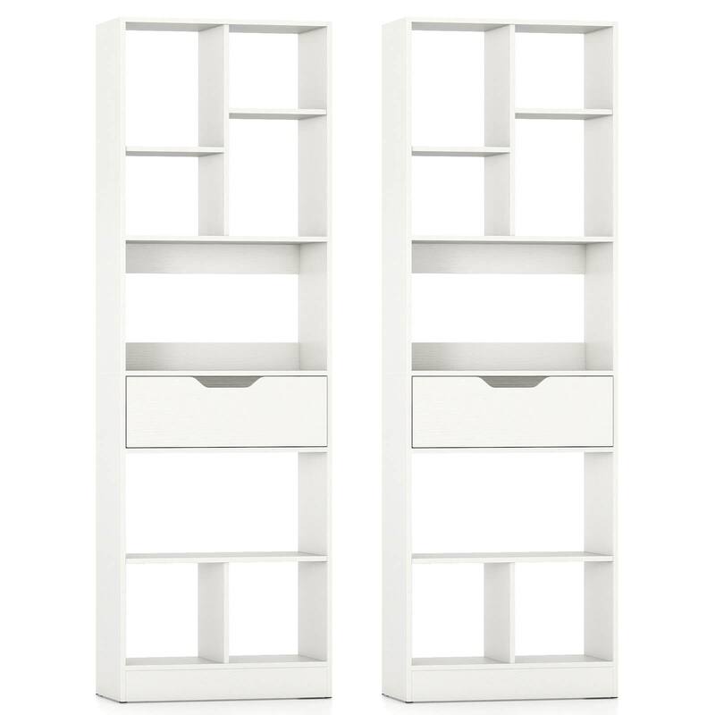 Costway 1/2 PCS 61” Bookcase with Drawer, 8 Open Cubes, Anti-toppling - See Details - White-2 PCS