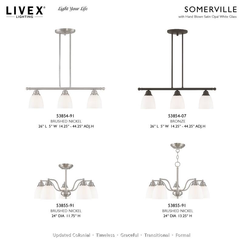 Livex Lighting 5-light Brushed Nickel Semi Flush/Chandelier, 53855-91 - 24" DIA X 11.75" H/24" DIA X 13.25" H