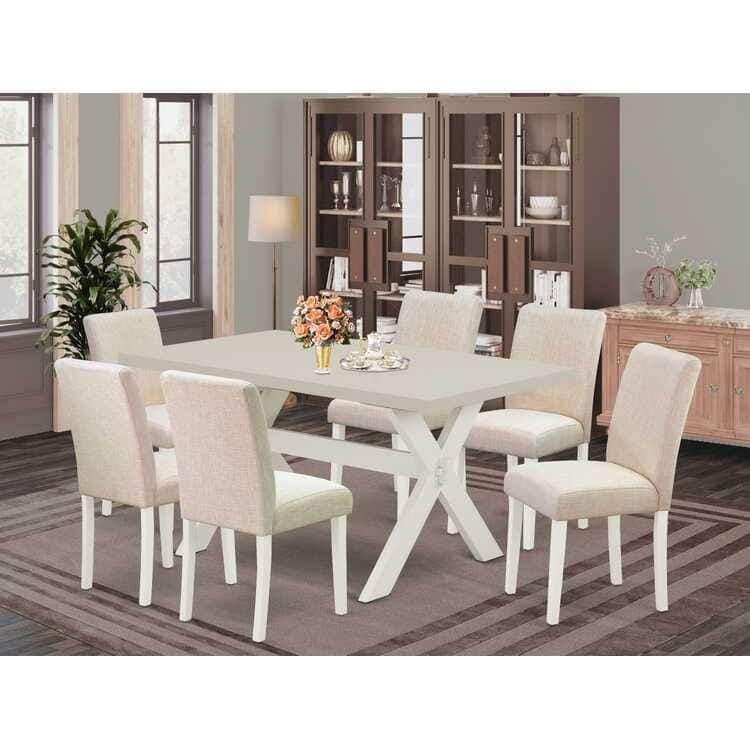 7-Piece Dinette Set - Hardwood Table & Parsons Chairs - Modern Kitchen Dining Room Furniture - 60