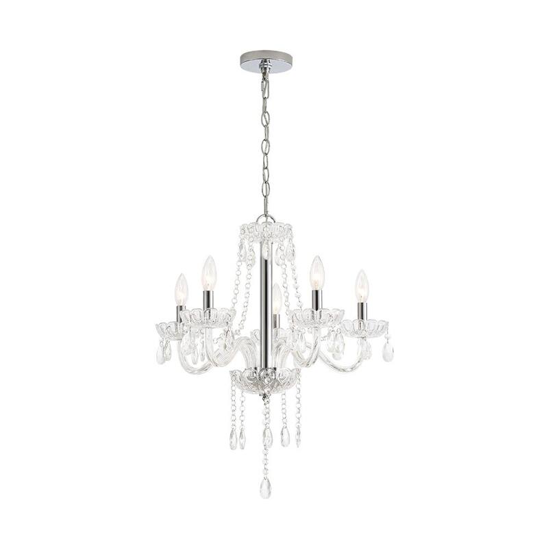 French Glam 5-Light Candle-Style Crystal Chrome Chandelier - 21.3in