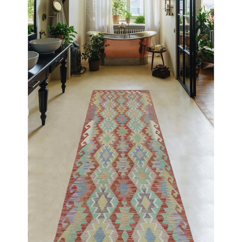 Sun Faded Flatweave Marisol Rust/Green Runner - 2'9" x 9'9"