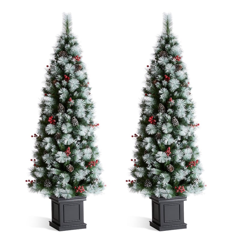 Glitzhome 4ft/5ft/6ft Pre-Lit Pine Artificial Christmas Porch Tree with Warm White Lights