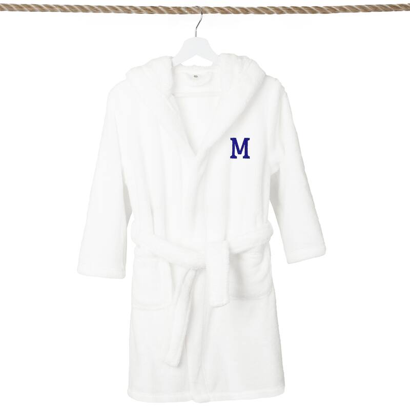 Sweet Kids 100% Polyester SUPER PLUSH Double Brushed Hooded Bathrobe with Navy Bookman Monogram