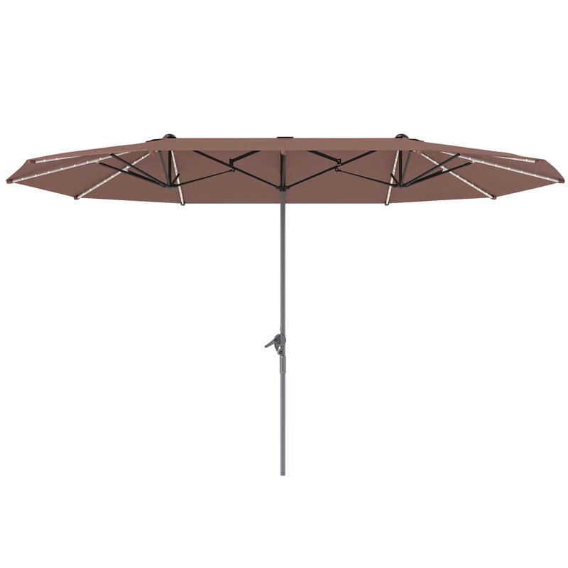 Solar Powered LED Patio Umbrella with UV Protection Outdoor Garden Patio Umbrella with LED Lights Crank Lift