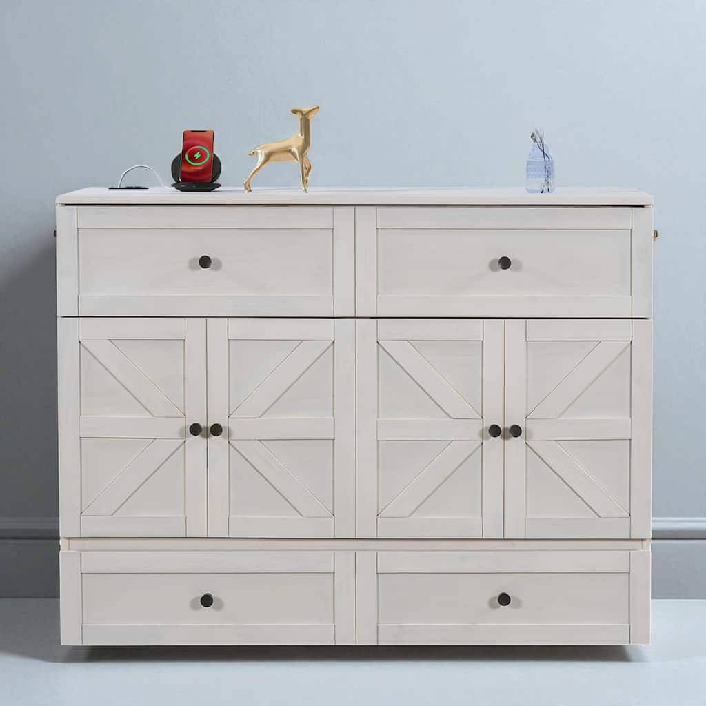 Space-Saving Full/Queen Murphy Bed with Headboard USB Charging Ports and Bottom Storage Drawers