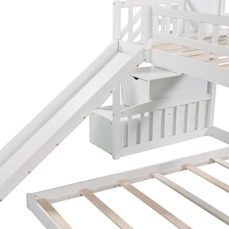Twin Bunk Bed with Staircase Drawers & Slide and Solid Wood Frame, 300lb Capacity