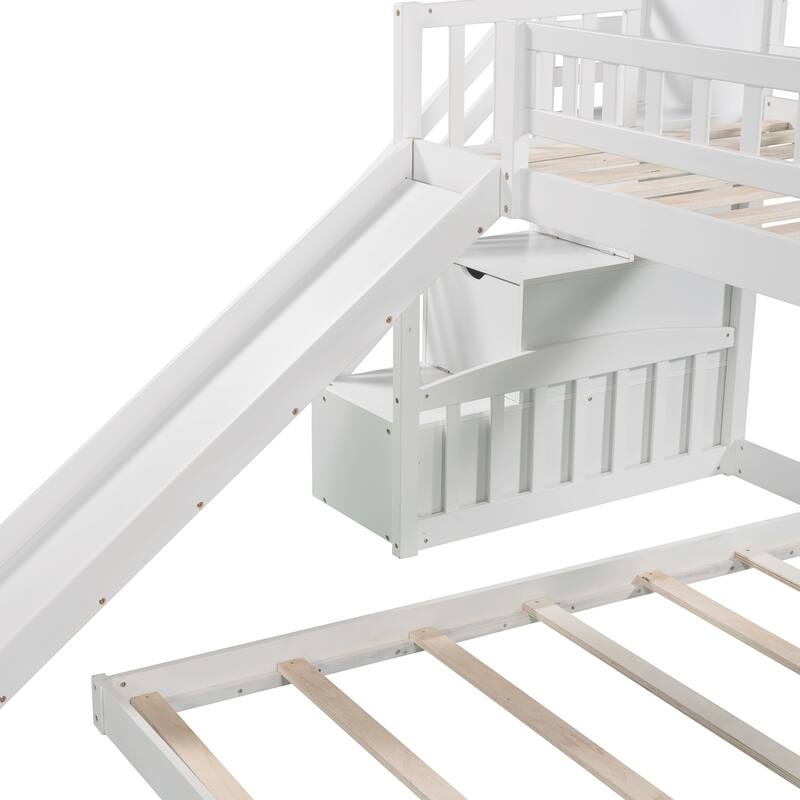 Twin Over Twin Bunk Bed with Stairway, 2 Drawers and Slide