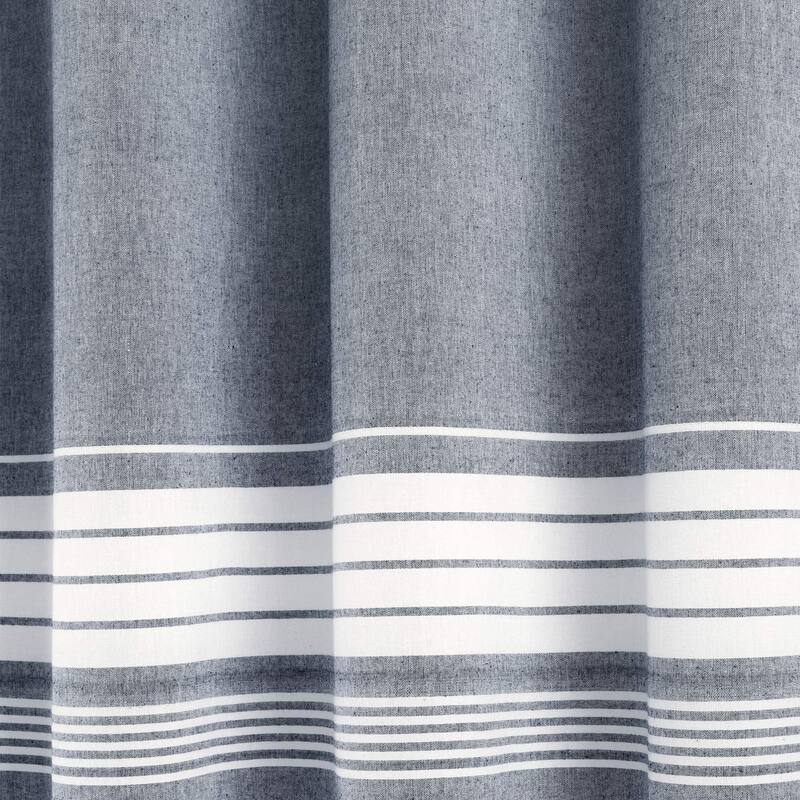 Navy Nantucket Yarn Dyed Cotton Tassel Fringe Shower Curtain
