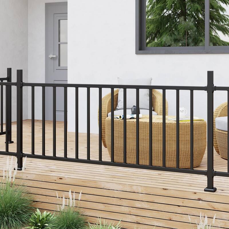 32.5 in. H x 6 ft W Black Metal Stair Railing Kit with Balusters for Residential and Commercial Use