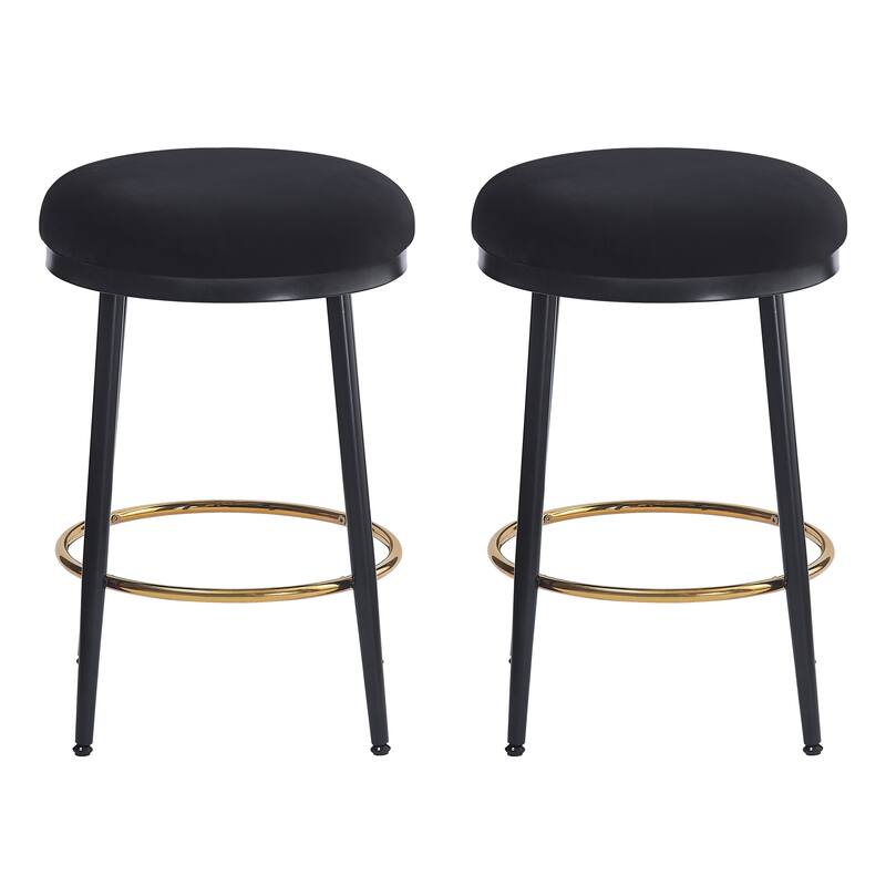 Modern 24.75" Set of 2 Bar Stools with Foam Padded Seat, Metal Legs for Dining Room Living Room and Bedroom