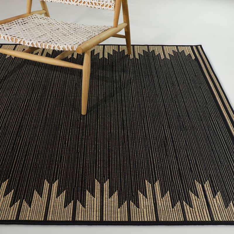 Merieme Art Deco Border Modern Indoor/ Outdoor Area Rug - 5'3" x 7' - Black/Brown