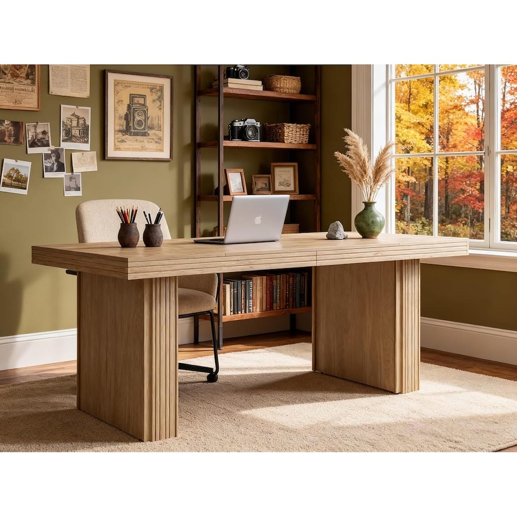 Modern Office Desk with Wide Fluted Legs for Home Office