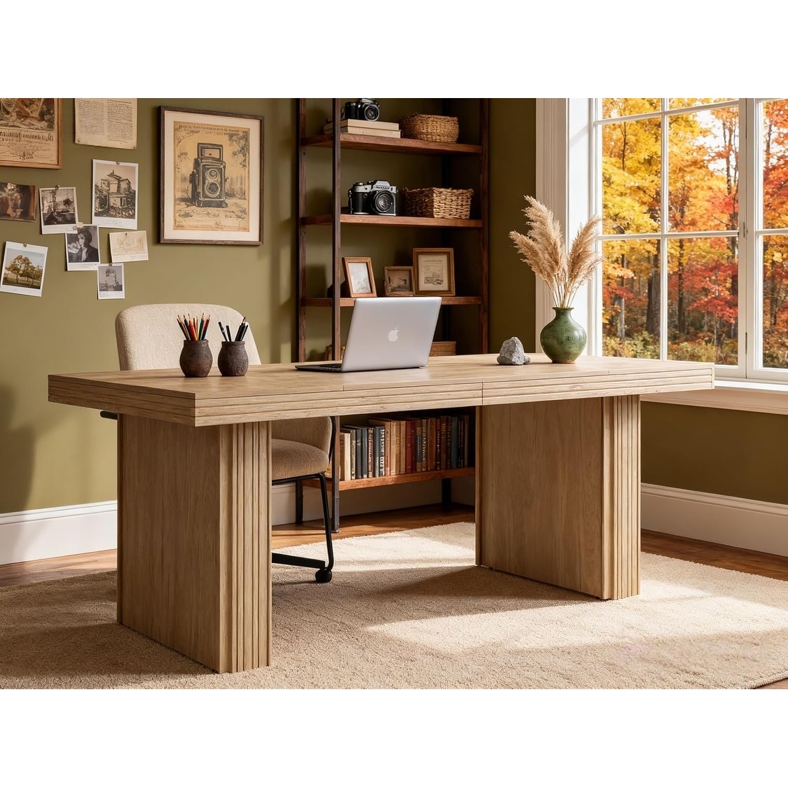 Modern Office Desk with Wide Fluted Legs for Home Office