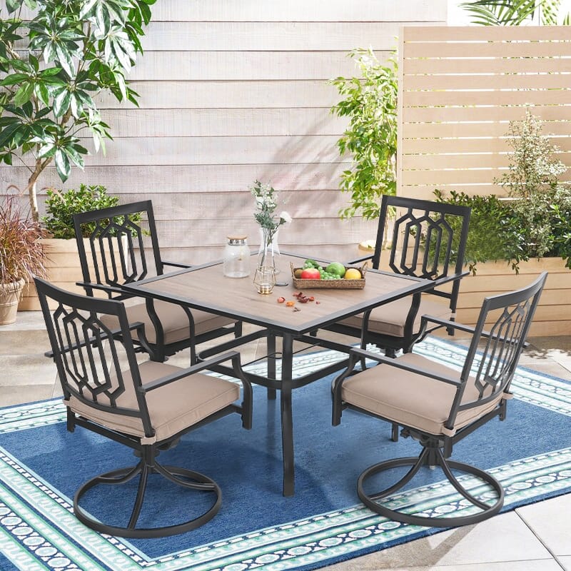 MAISON ARTS Black Steel 5-piece Outdoor Dining Set with Square Table and Swivel Chairs