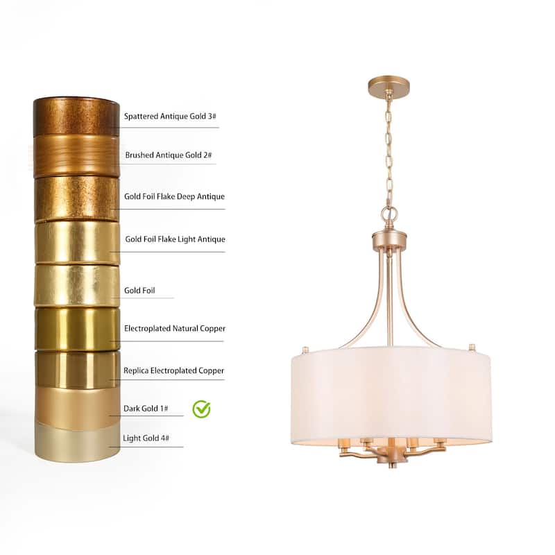 Bella Modern Farmhouse Gold 4-Light Drum Chandelier with Fabric Shade for Dining Room Bedroom - D 16" x H 21.5"
