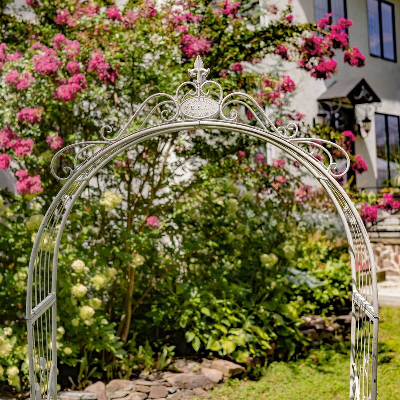 Iron Garden Gate with Side Plant Stands