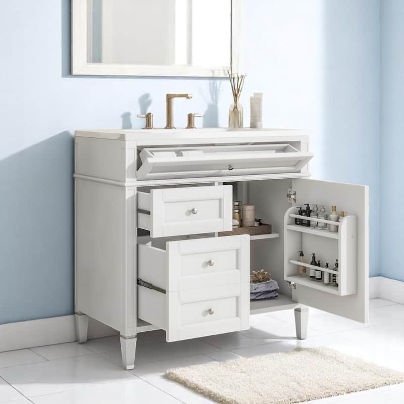 36 Inch Bathroom Vanity with Top Sink, Tip-Out Drawer, Soft Close Doors, Freestanding Cabinet for Storage