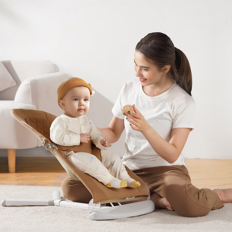 Camel Metal 2-Position Baby Bouncer with Foldable Design - 25.6” L x 16.1” W x 23.6” H