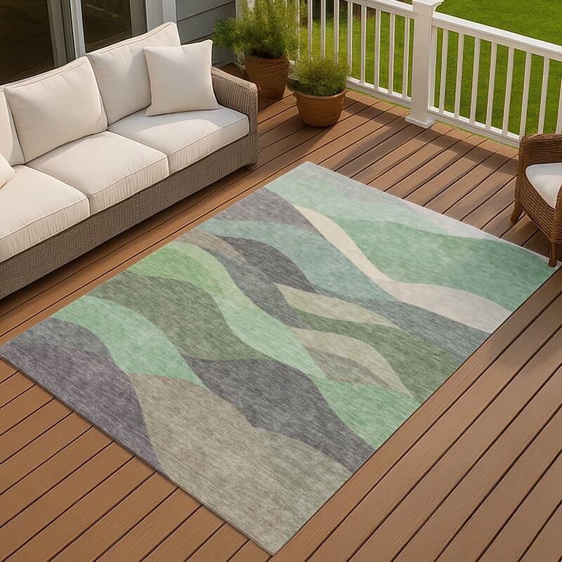 Machine Washable Indoor/ Outdoor Modern Horizon Chantille Rug - Sage - 5' x 7'6"