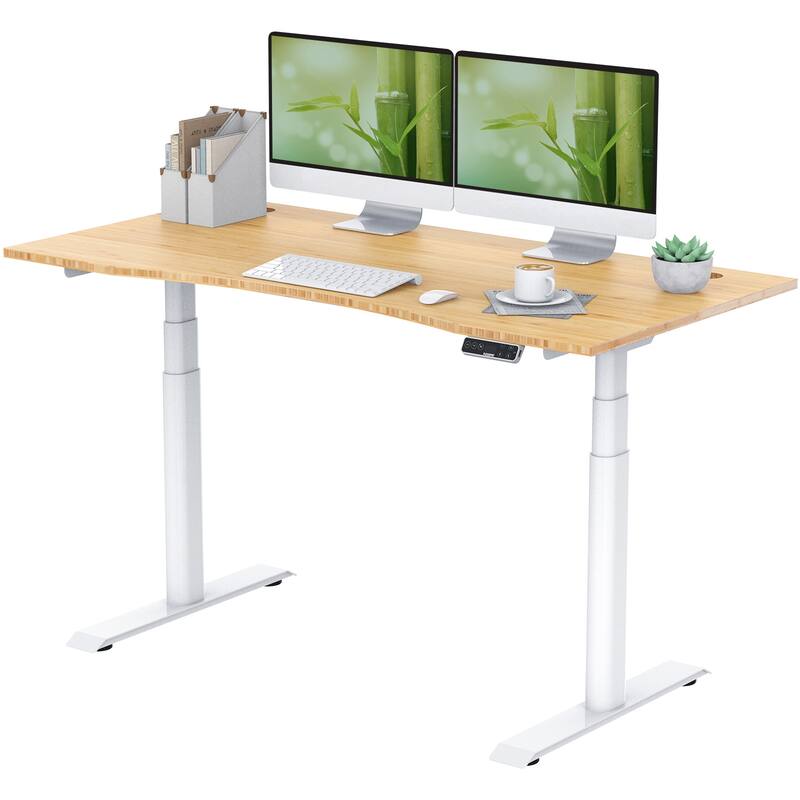 FLEXISPOT Electric Height Adjustable Standing Desk 3-Stage Dual Motor With Curved Bamboo Desktop