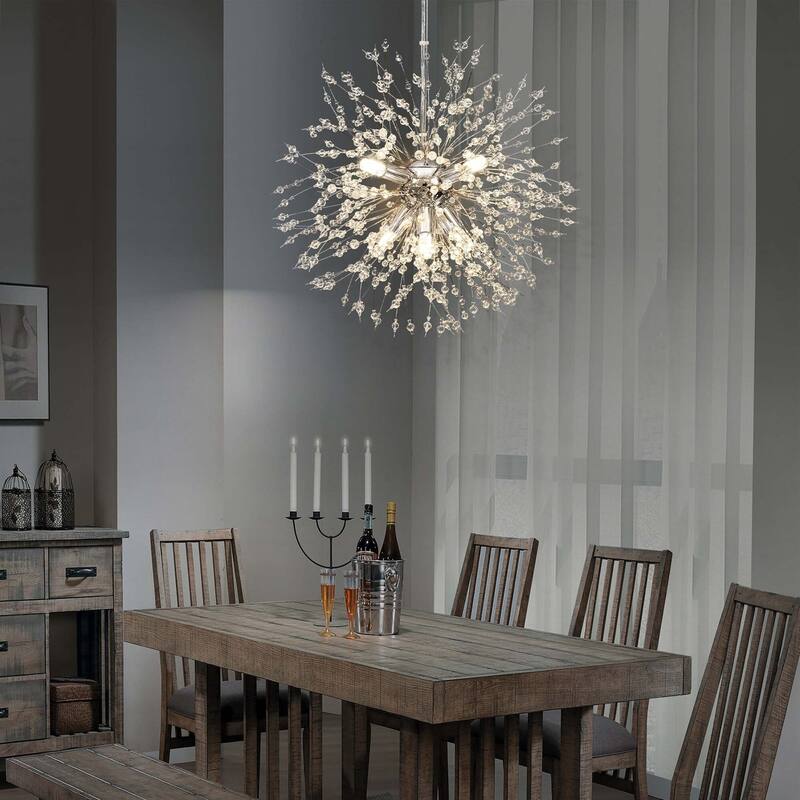 8/9/12/16-Light Modern Linear Sputnik Firework Dandelion Crystal Chandelier - 8-Lights - Chrome