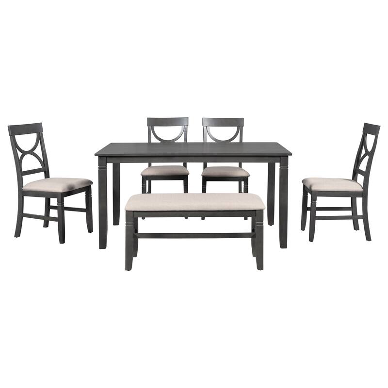 6Piece Farmhouse Style Dining Table Set Table, 4 Chairs, Upholstered