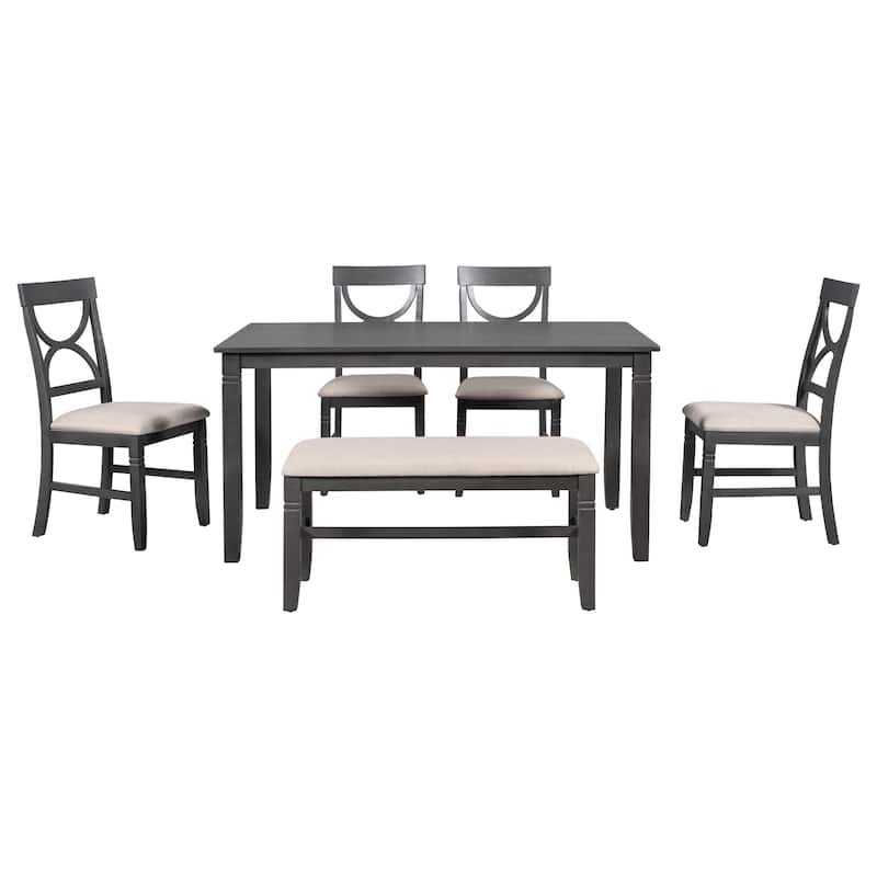 Kitchen Table Set with Upholstered Bench and 4 Dining Chairs