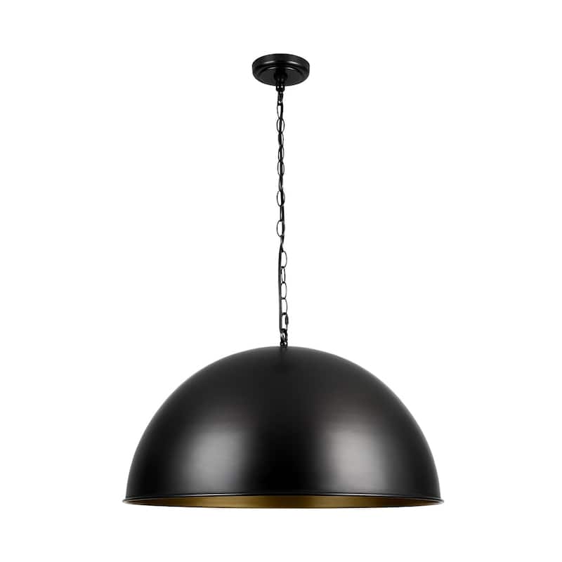 Retro Scandinavian Black Oversized Metal Dome Pendant Light