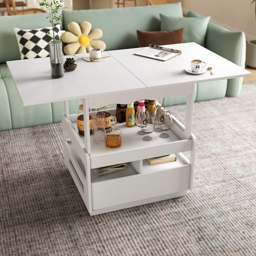 Roomfitters 3-in-1 Convertible Coffee Table with Lift-Top Storage, Multifunctional Expandable Center Table, White