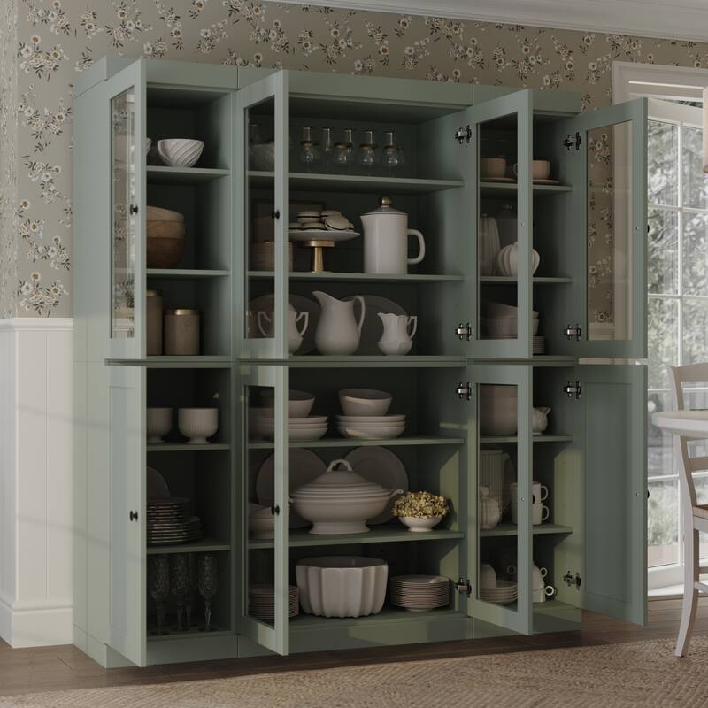 Palace Imports 100% Solid Wood 65" Pantry Cabinet with Clear Glass, Shaker Doors and Adjustable Shelves