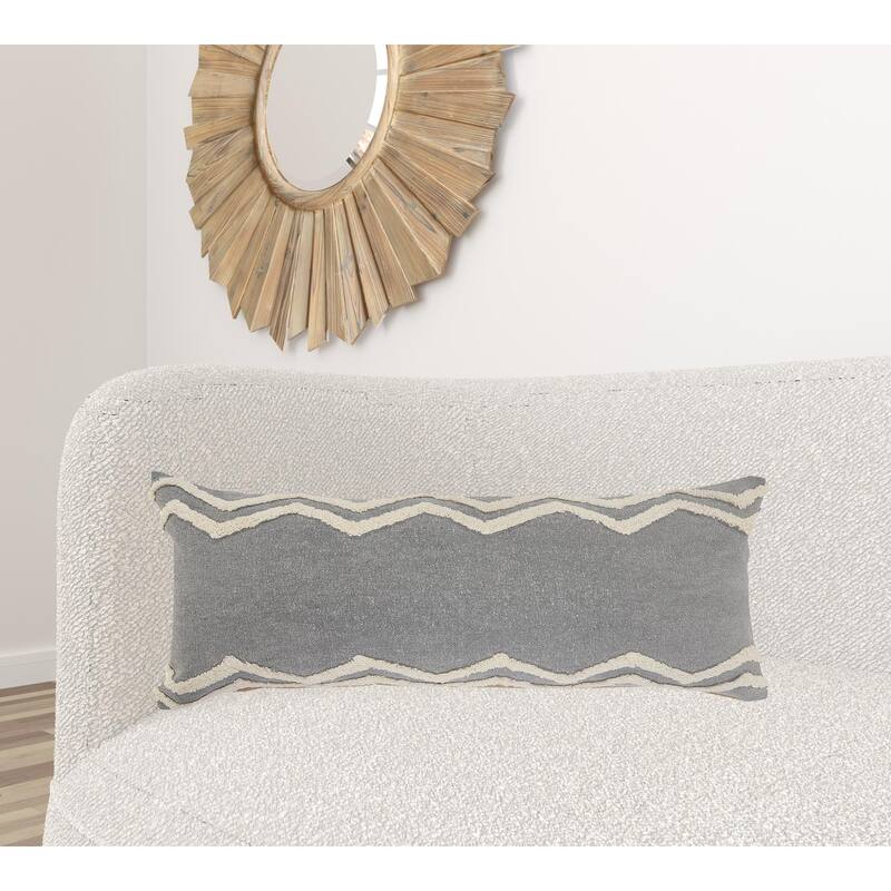 HomeRoots 14" X 36" Grey And Off-White 100% Cotton Chevron Zippered Pillow