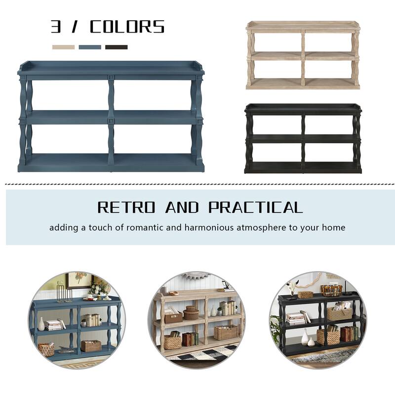Console Table with 3-Tier Open Storage Spaces And Roman Column Effect Support Legs,Narrow Sofa Entry Table for Living Room