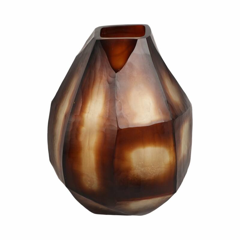 Glass Small Geometric Faceted Design Vase - Brown