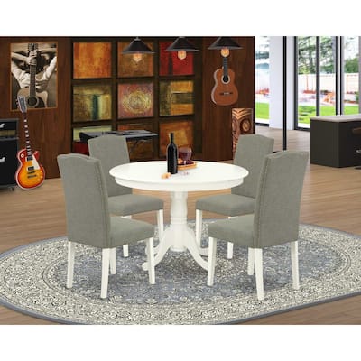Round Dinette Set 5Pc - 42 Inch Table & 4 Chairs - Modern Kitchen Set - Linen White Legs - Dark Shitake Fabric