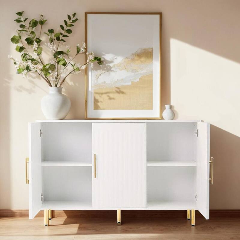 Storage Cabinet with 3 Doors, Coffee Bar Cabinet with Metal Legs, Kitchen Buffet Cabinet with Adjustable Shelves