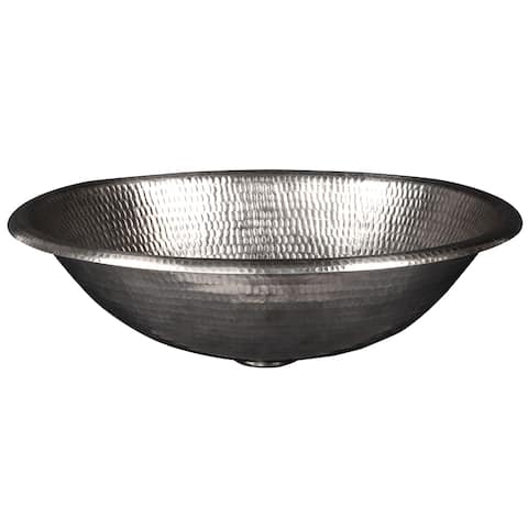Premier Copper Products 17-inch Oval Self Rimming Hammered Copper Bathroom Sink in Nickel