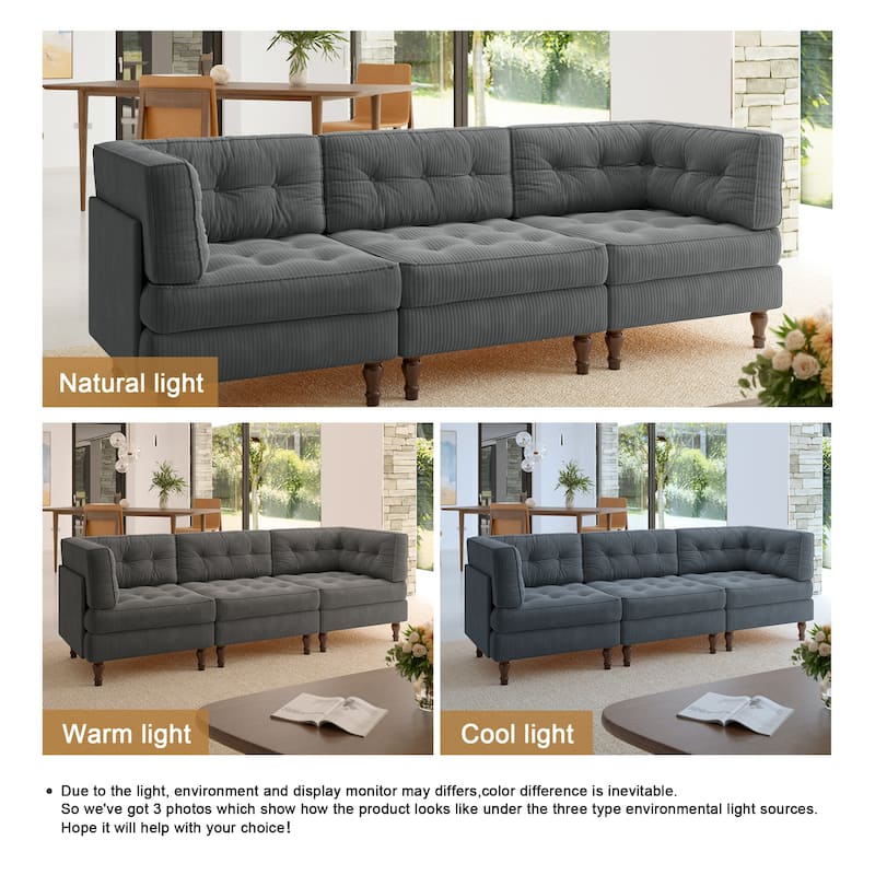 Oversized Modular Sectional Corduroy Fabric Tufted Sofa