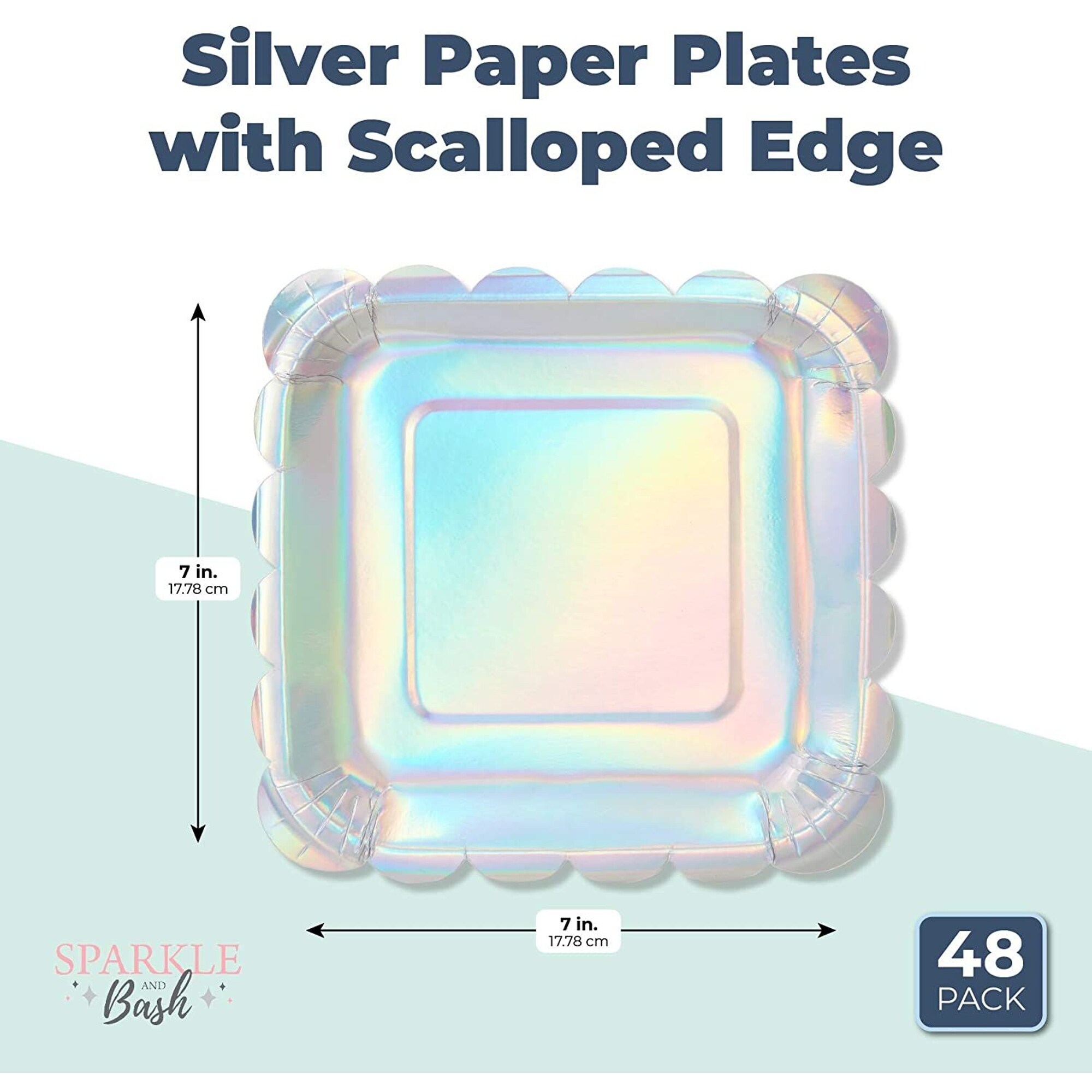 Square Confetti Paper Plates, Scalloped Edge (Black, 9 In, 48 Pack