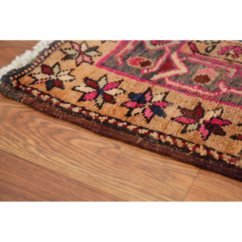 Hand Knotted Oriental 100% Wool Carpet Traditional Geometric Red Heriz Runner Rug - 10' 7'' X 3' 9''