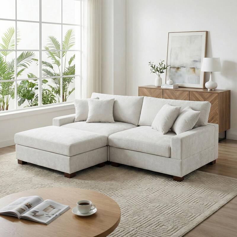 Modern Oversized Chenille Modular Sectional Sofa with Ottoman