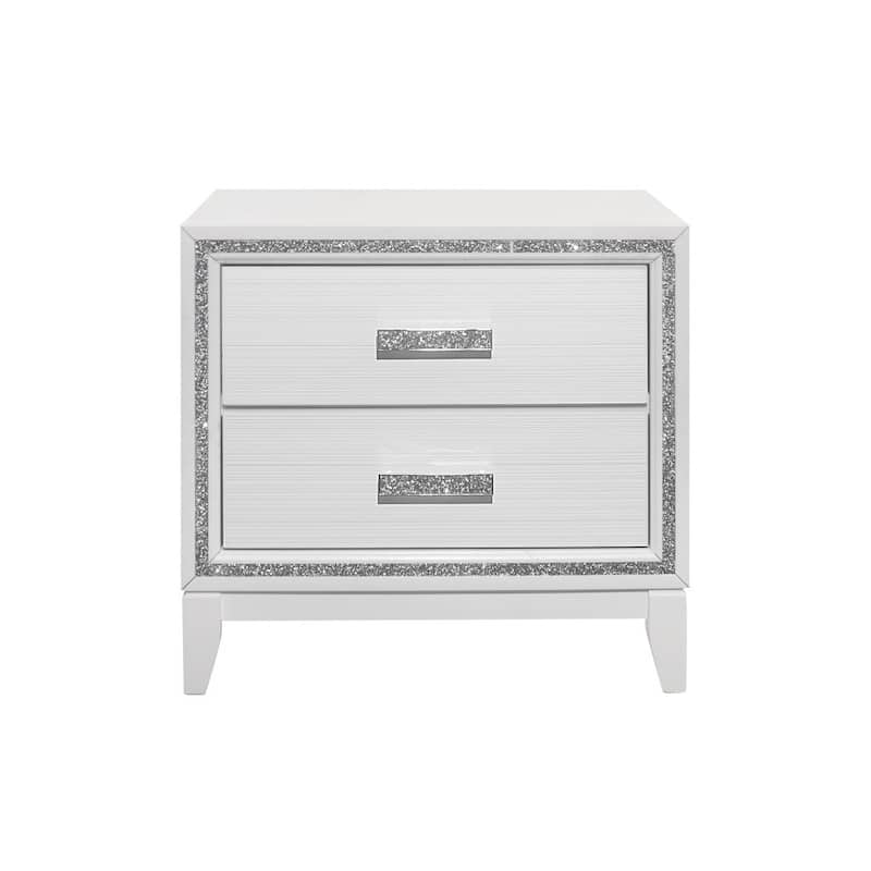 26" White Two Drawer Faux Crystal Bling Wood Nightstand