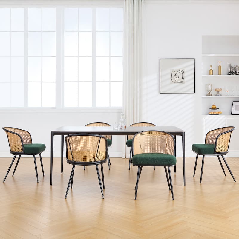 Upholstered Rattan Dining Chairs with Metal Legs Set of 2/4 - 29.92"H x 20.5"W x 23.03"D