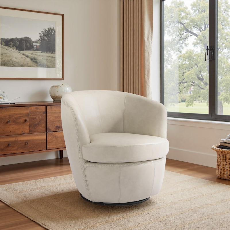 Swivel Barrel Chair For Living Room, Upholstered Faux Leather Accent Chairs