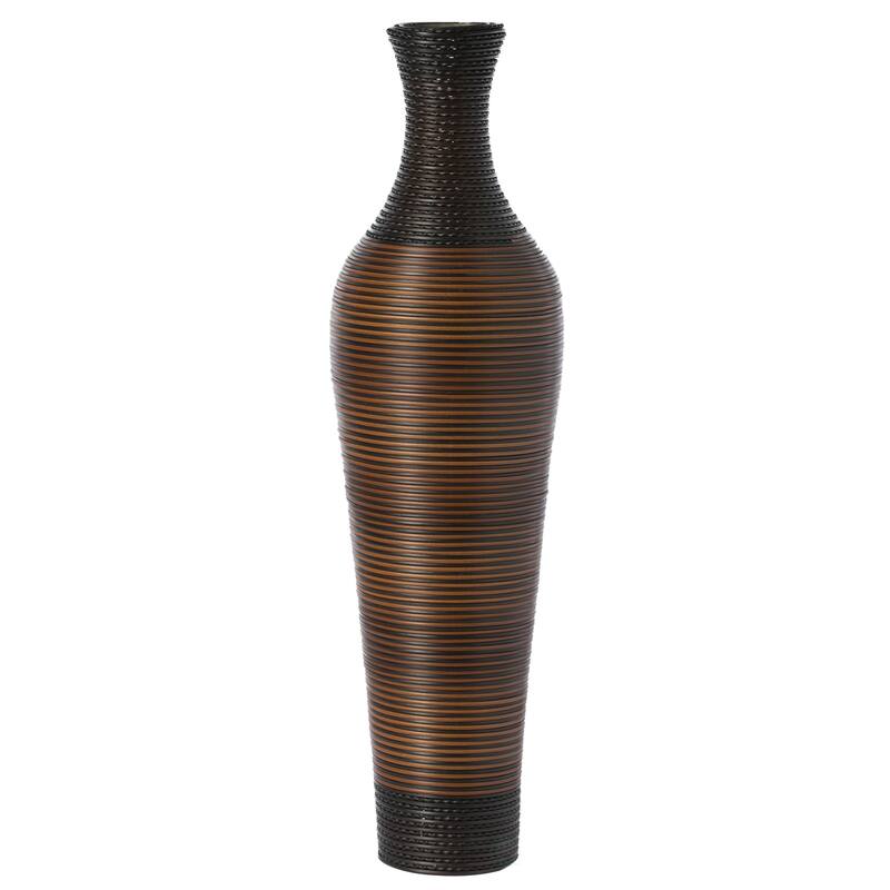 39-Inch Tall Standing Designer Floor Vase - Durable Artificial Rattan - Elegant Two-Tone Dark Brown Finish - Ideal Decor Accent