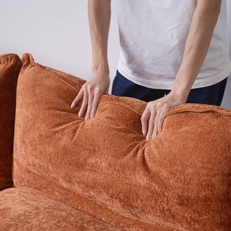 111.02'' Down Filled Sectional Sofa Couch Chenille Fabric Upholstery L-Shaped Sofa with Ottoman