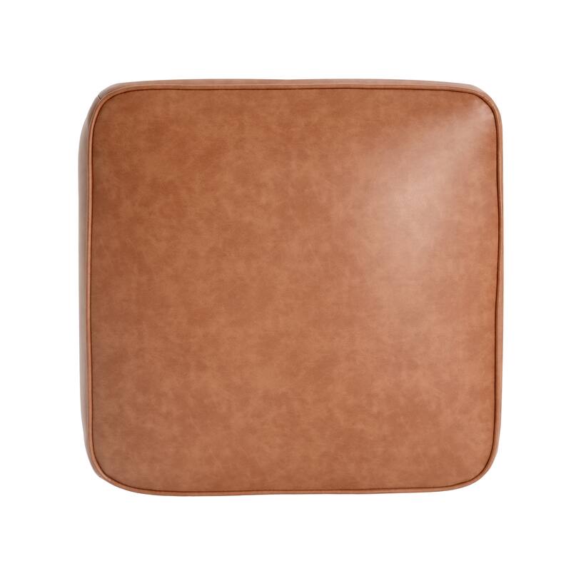 PU Leather Square Ottoman - Tan Upholstered Modern Home Piece