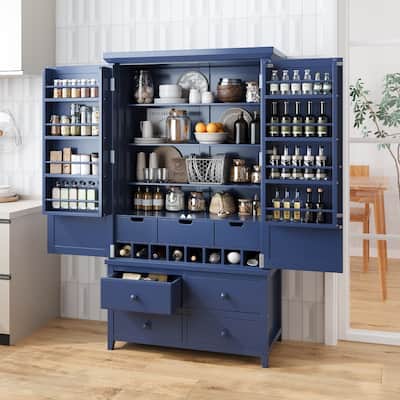 41.3 in.W Wooden Freestanding Kitchen Cabinet with 8 Door Shelves and Wine Racks