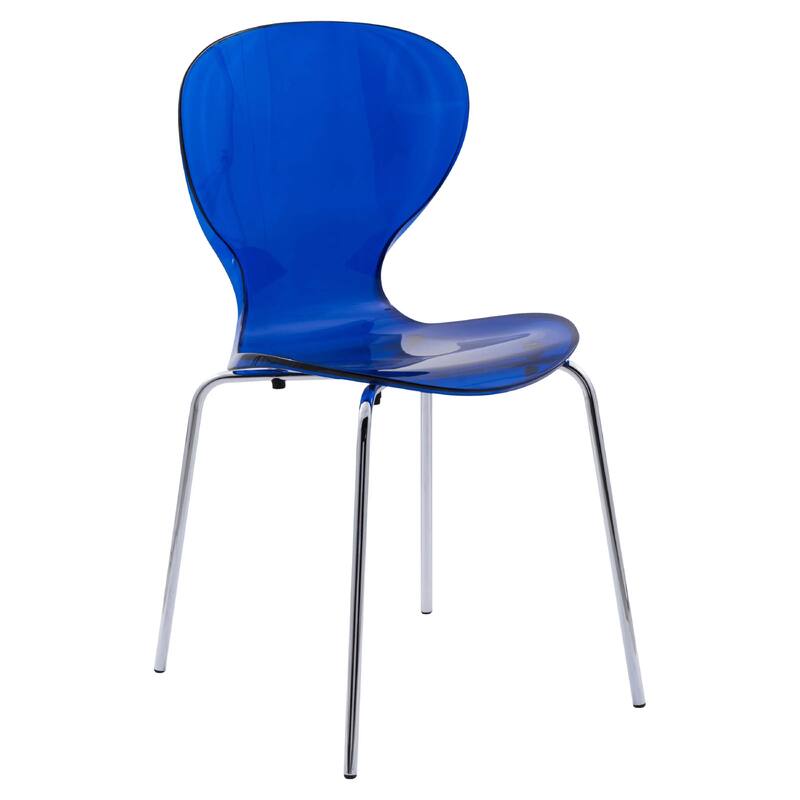 Oyster Modern Ergonomic Transparent Stackable Dining Side Chair with X Shaped Frame Rounded Seat Edge for Indoor Outdoor Use - Transparent Blue